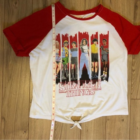 Womens Stranger Things Red White tie front short sleeve t-shirt size S - Picture 11 of 12